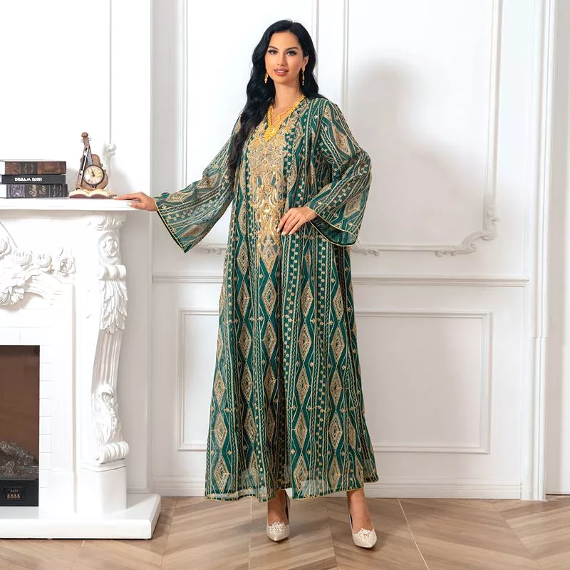 Jalabiya Ramadan Kaftan Luxury Sequins Ethnic Embroidery Long Dress S S4949231