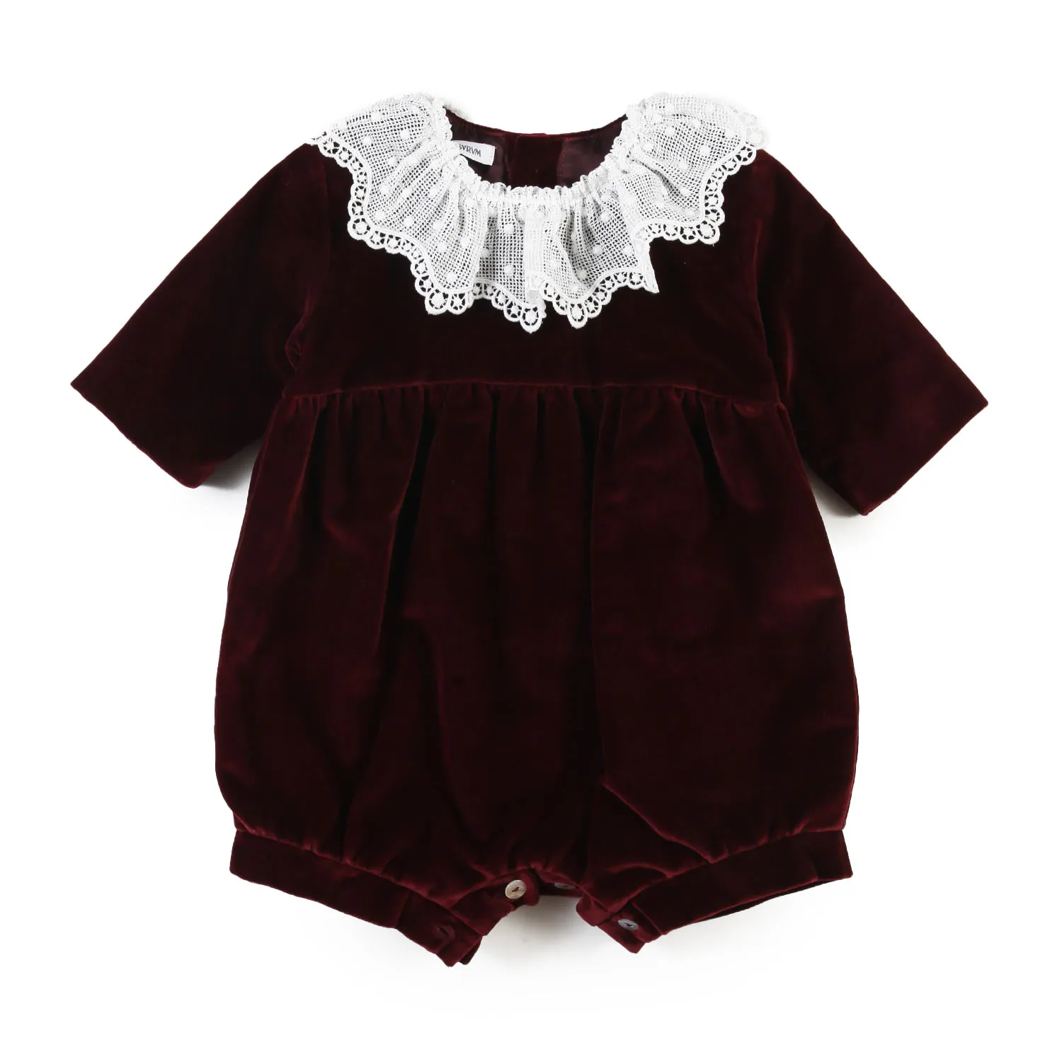 Jesurum Burgundy Baby Girl Romper With Macramé Collar