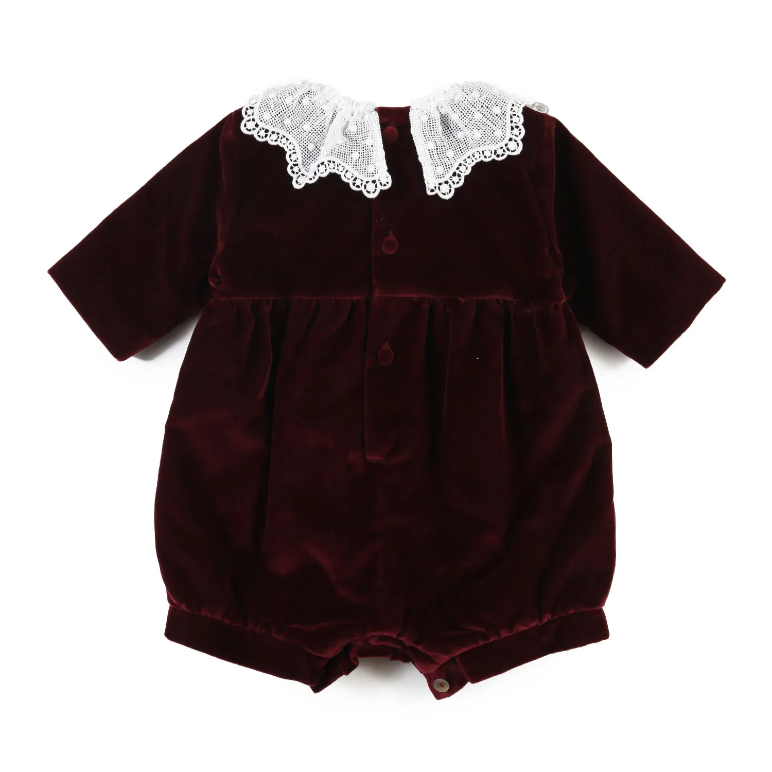 Jesurum Burgundy Baby Girl Romper With Macramé Collar