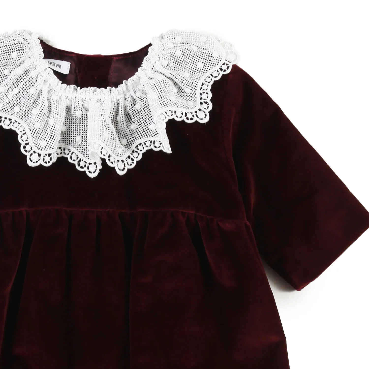 Jesurum Burgundy Baby Girl Romper With Macramé Collar