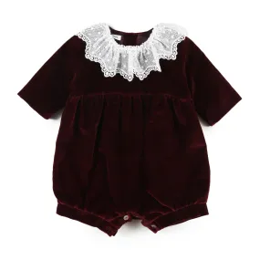 Jesurum Burgundy Baby Girl Romper With Macramé Collar