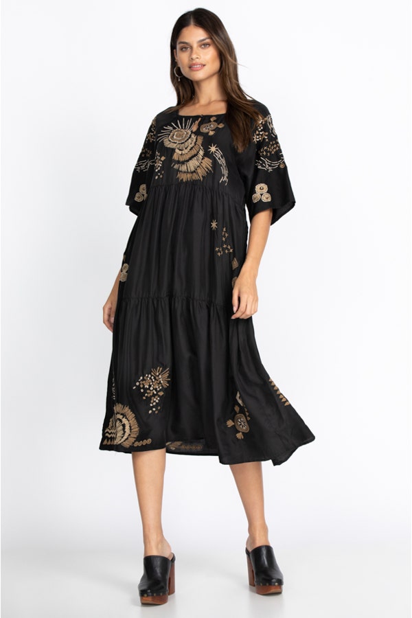 Johnny Was Antonia Raglan Tiered Silk Dress