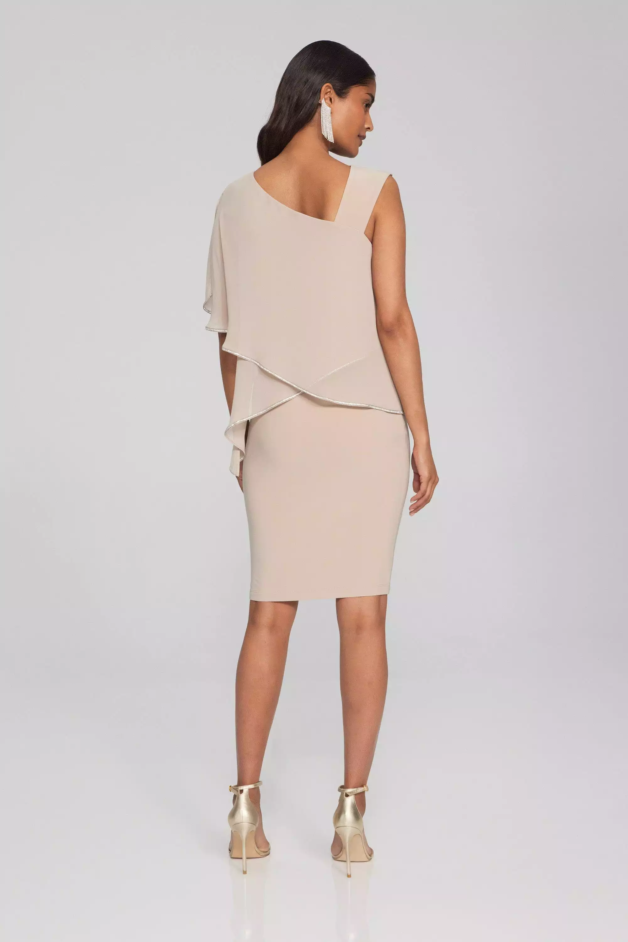 Joseph Ribkoff Silky Knit and Chiffon Asymmetrical Sheath Dress - 241721