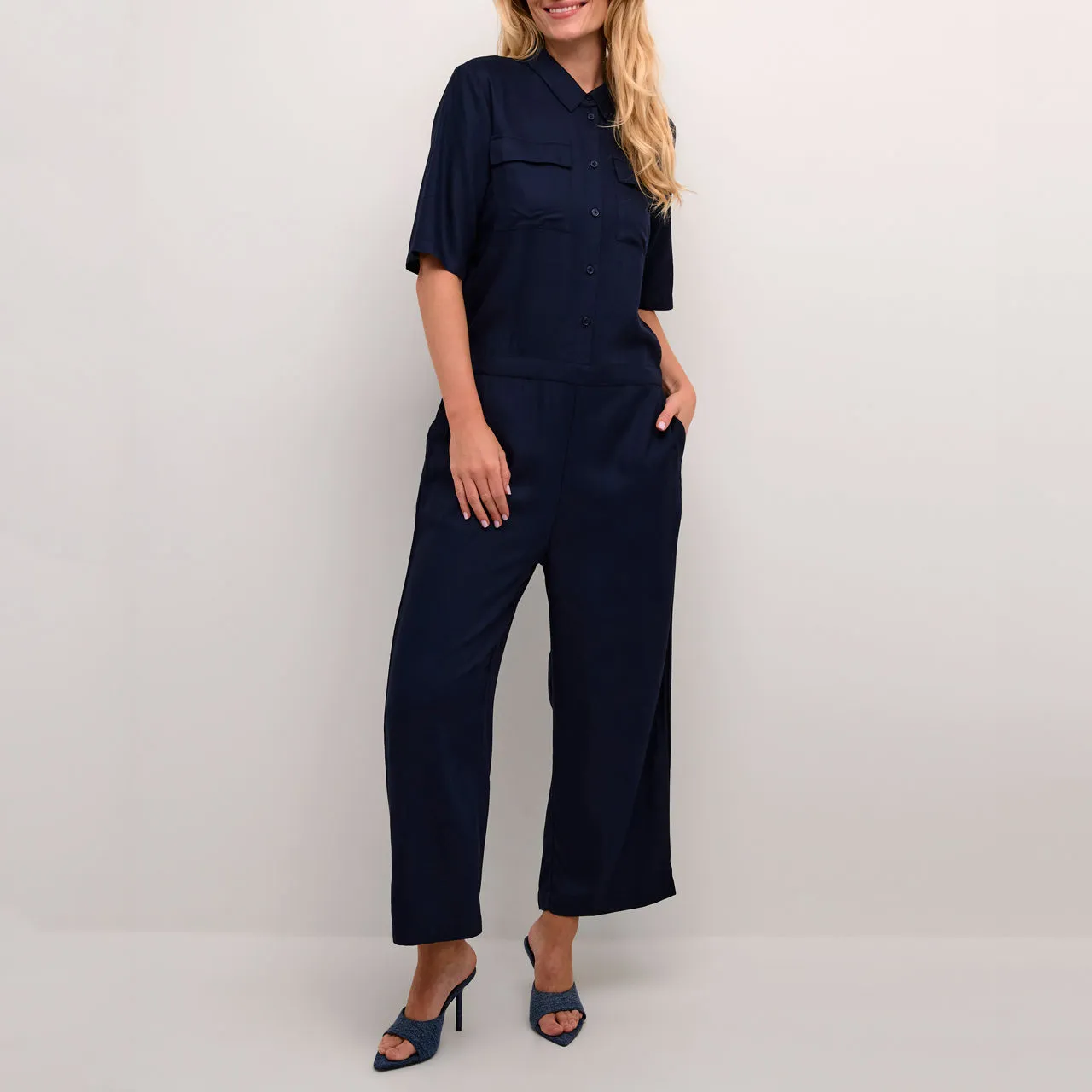 KAFFE ONLINE EXCLUSIVE Ruthie Cropped Leg Jumpsuit - Blue