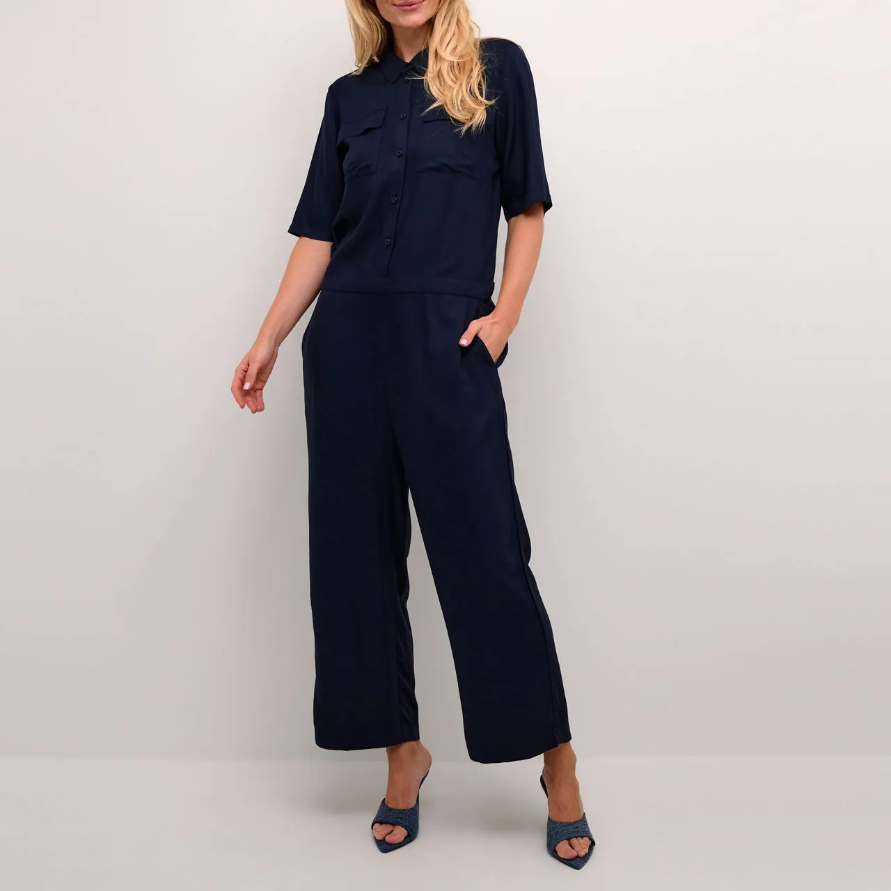 KAFFE ONLINE EXCLUSIVE Ruthie Cropped Leg Jumpsuit - Blue