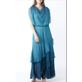 Komarov Ombre Cowl Neck Tiered Chiffon Ruffle Dress - Violet Blue