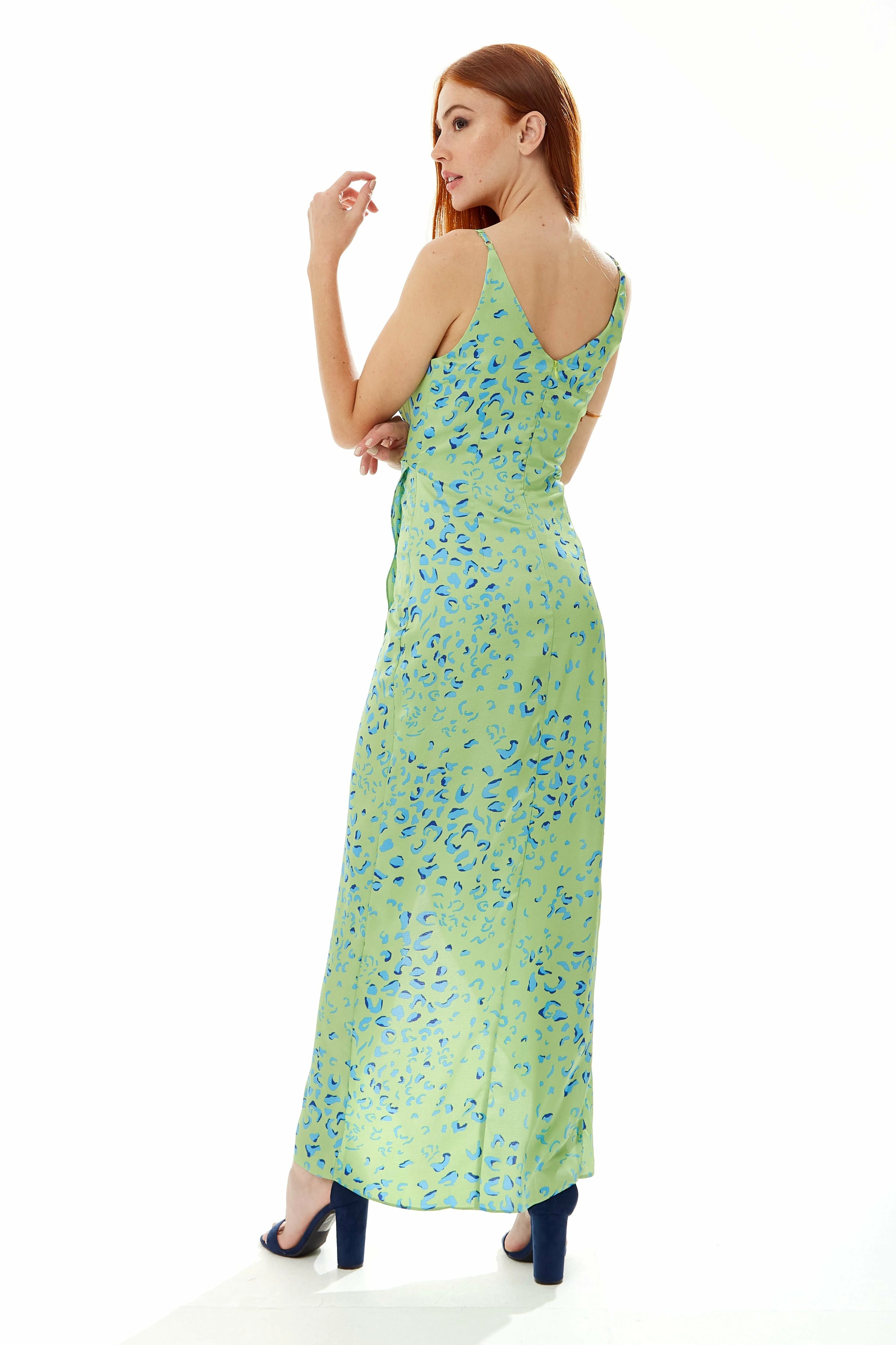 Liquorish Animal Print Maxi Wrap Dress In Mint And Blue