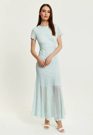 Liquorish Light Blue Lace Maxi Dress With Open Back Detail