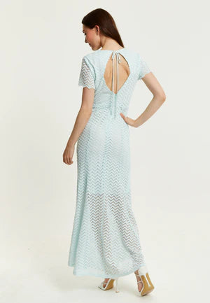 Liquorish Light Blue Lace Maxi Dress With Open Back Detail