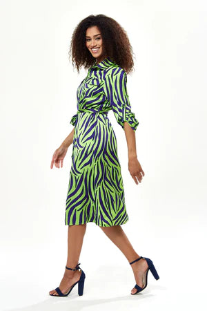 Liquorish Mint And Blue Zebra Print Midi Shirt Dress