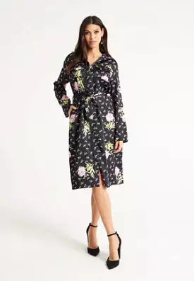 Liquorish Pink Floral Print Shirt Dress In Black