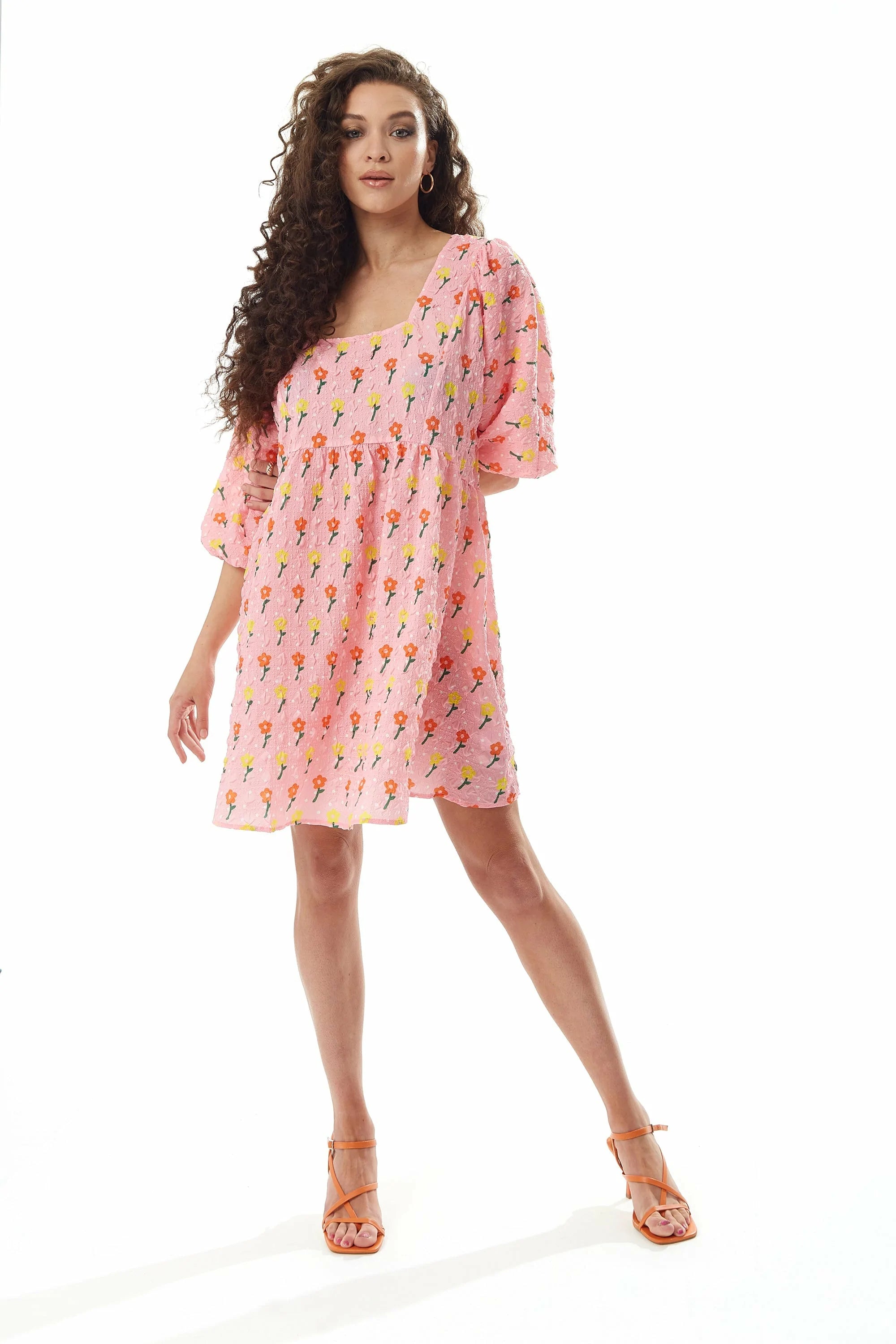 Liquorish Pink Floral Smock Mini Dress