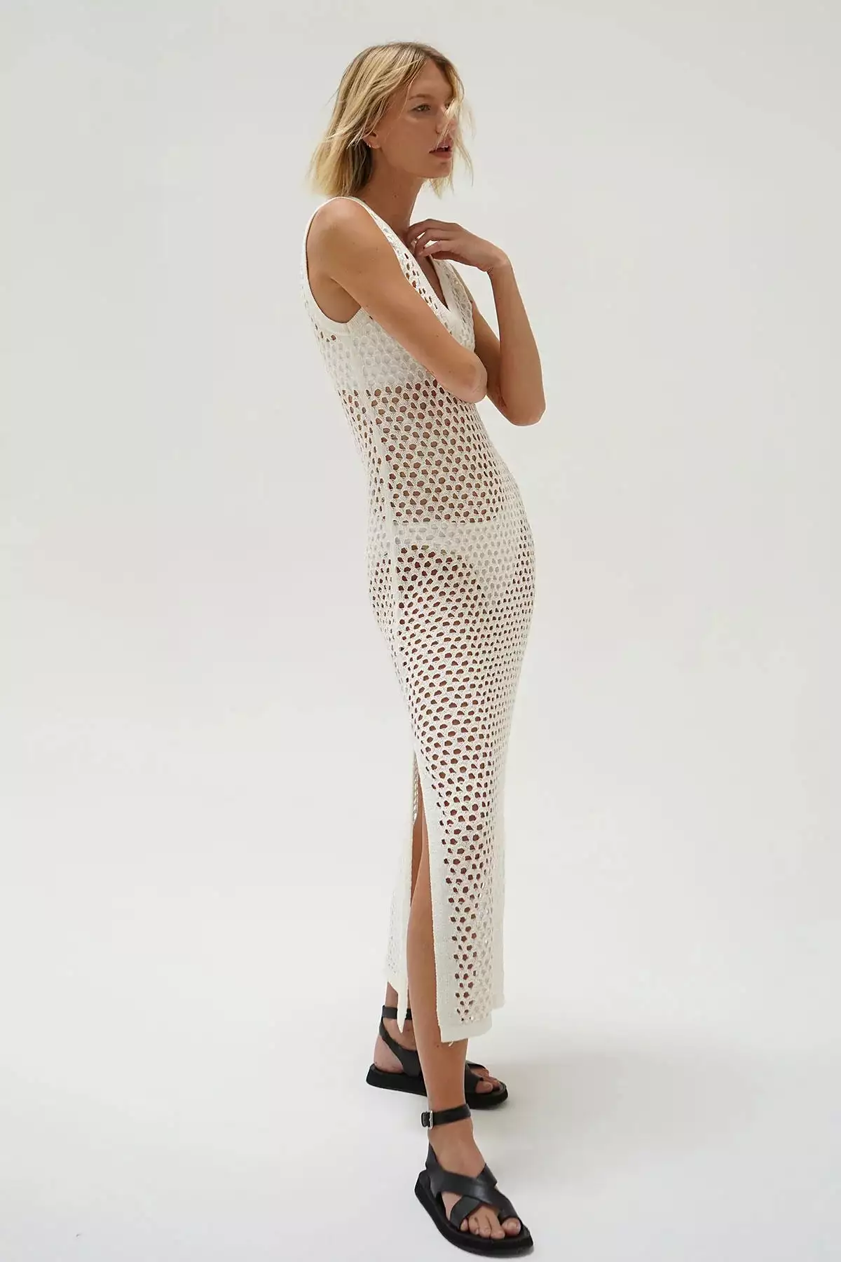 LNA - Althaia V Open Knit Maxi Dress - Ivory