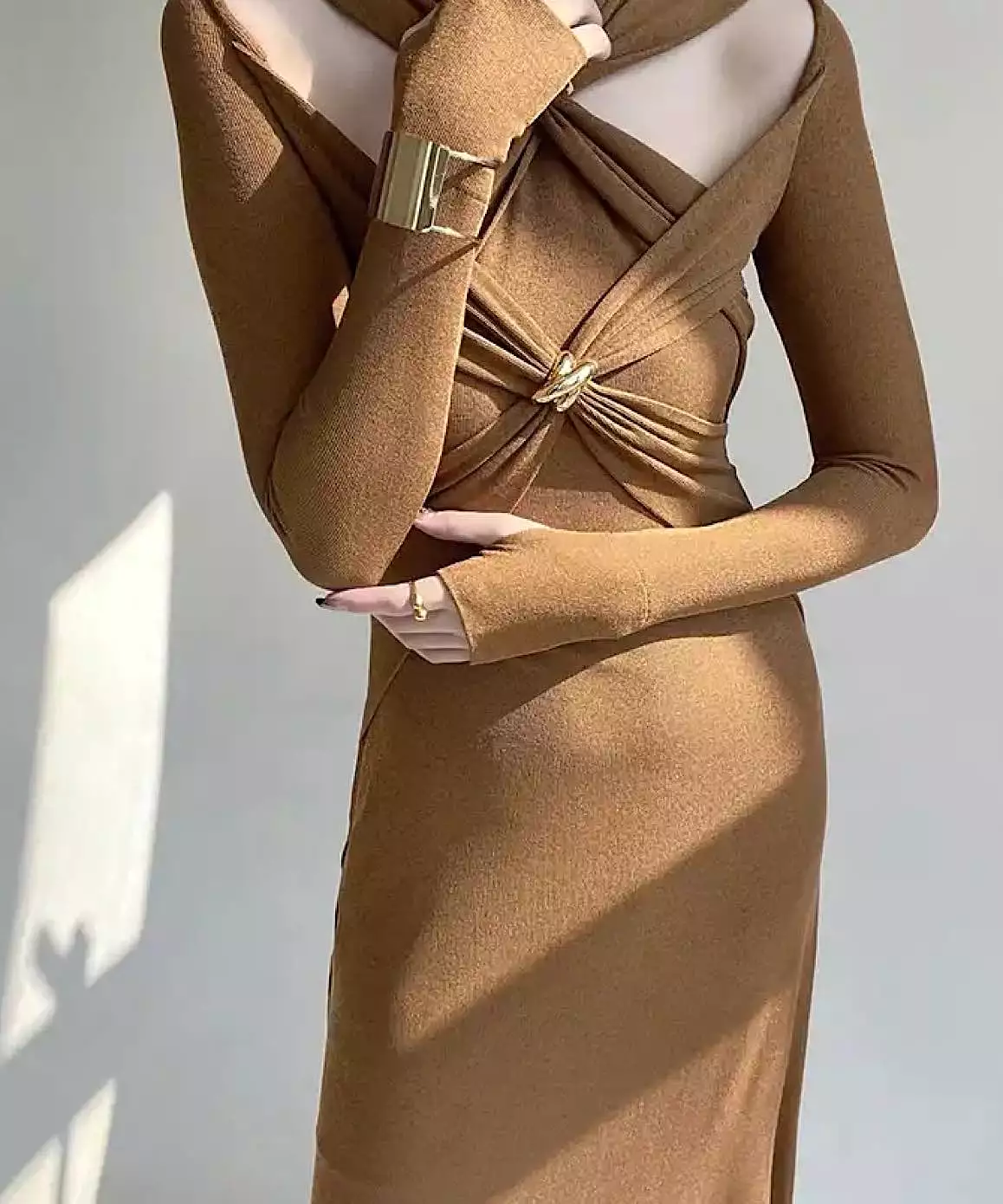 Long Sleeve Hollow Out Long Dress