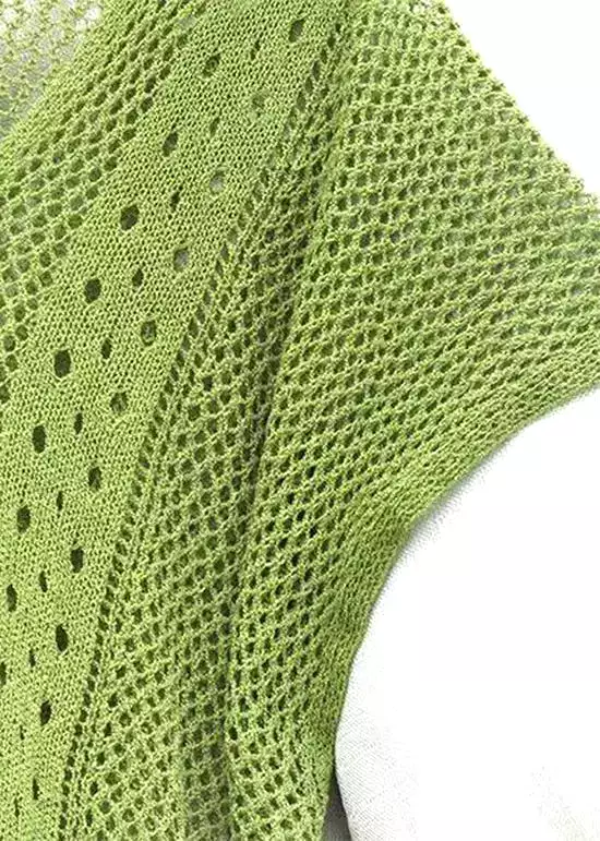 Loose Green V Neck Tasseled Hollow Out Knit Dress Summer HA1001