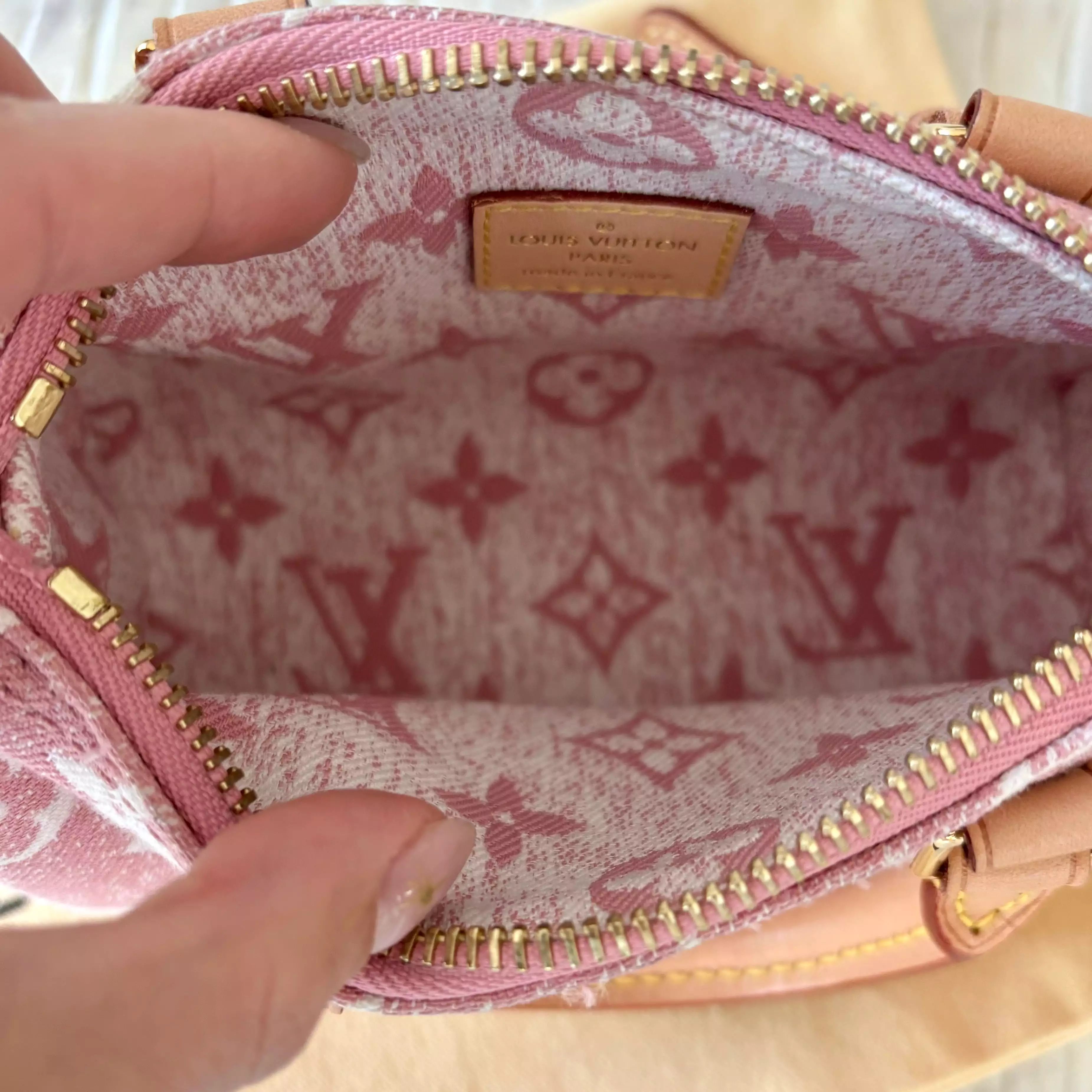 LOUIS VUITTON Pink Denim Monogram Nano Speedy Bag