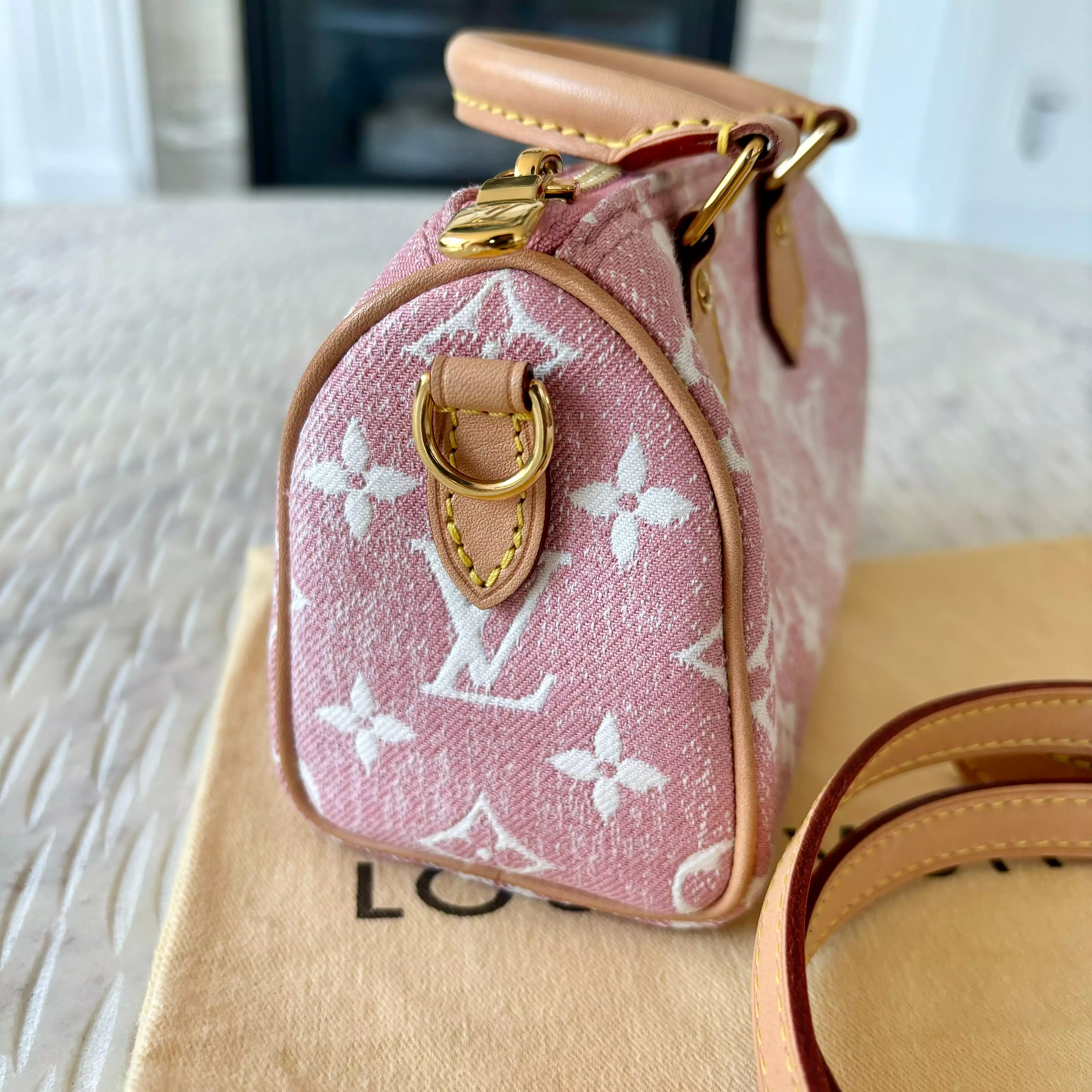 LOUIS VUITTON Pink Denim Monogram Nano Speedy Bag