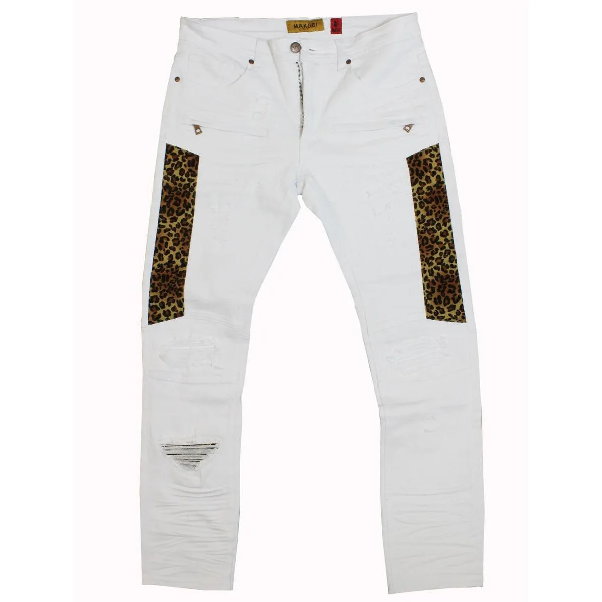 M1782 Ripped & Repair Jeans With Leopard Print Patch - White