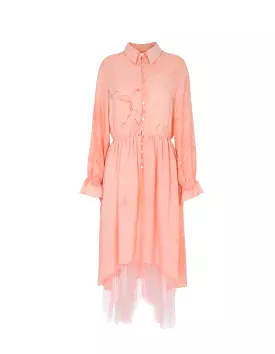 Marbled Silk Button Up Dress - Pink