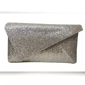 MARIAN Silver Shimmer Leather Envelope Clutch Bag