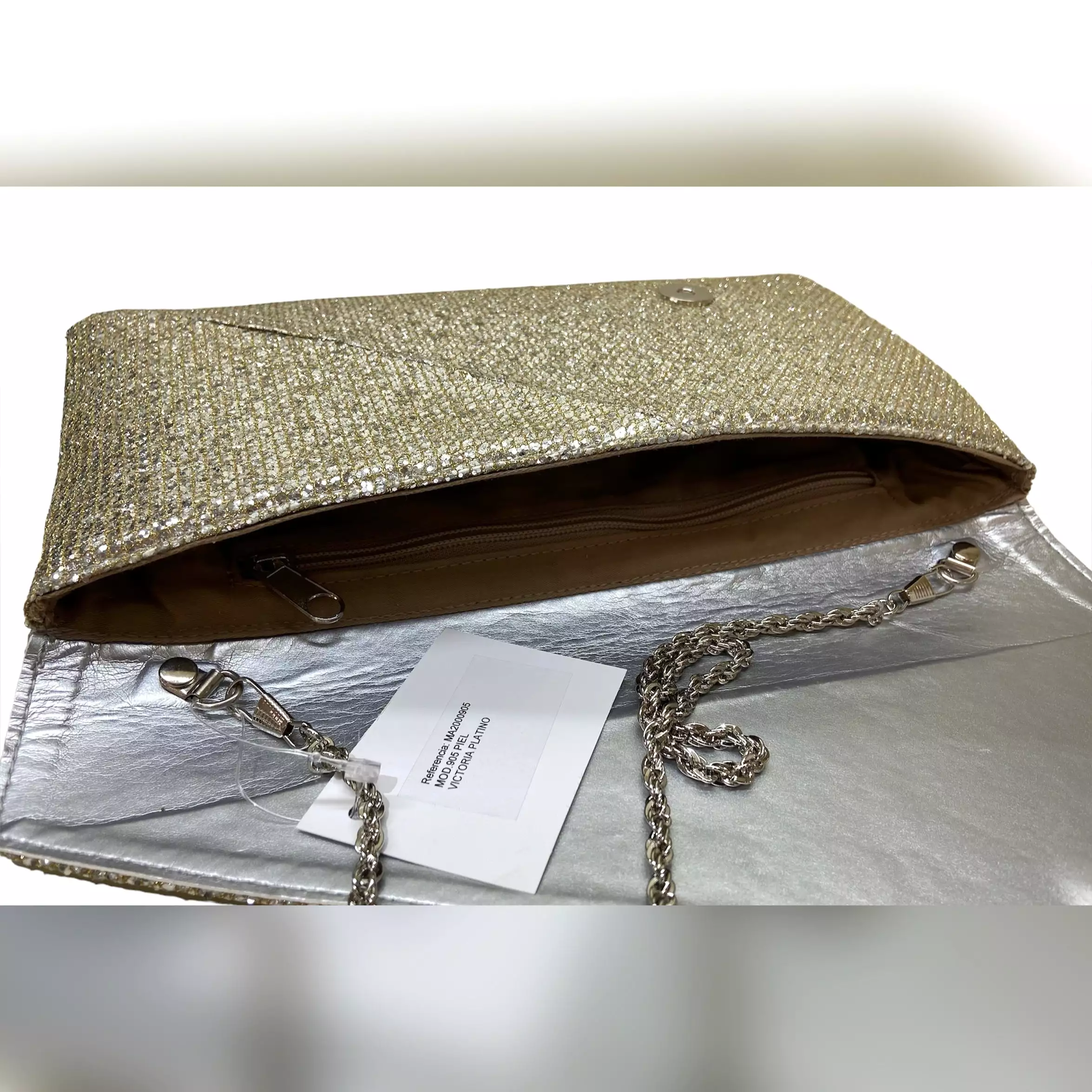 MARIAN Silver Shimmer Leather Envelope Clutch Bag