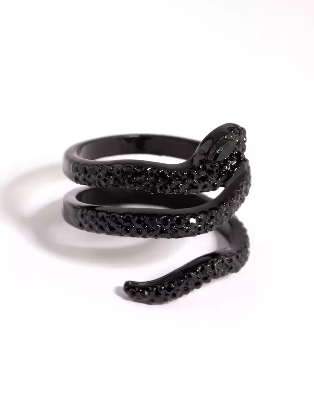 Matte Black Diamante Snake Ring