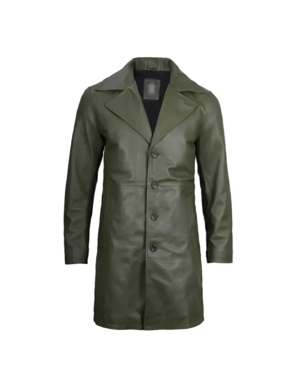 Mens Olive Green Leather Coat