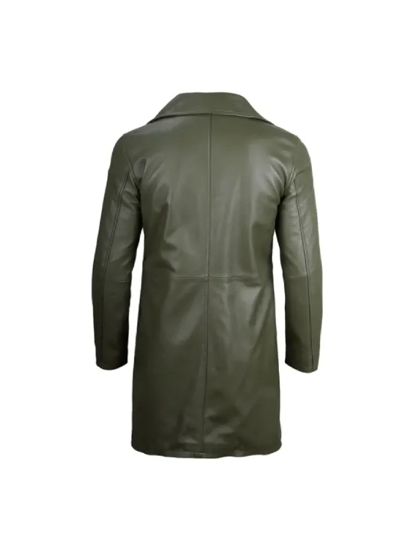 Mens Olive Green Leather Coat