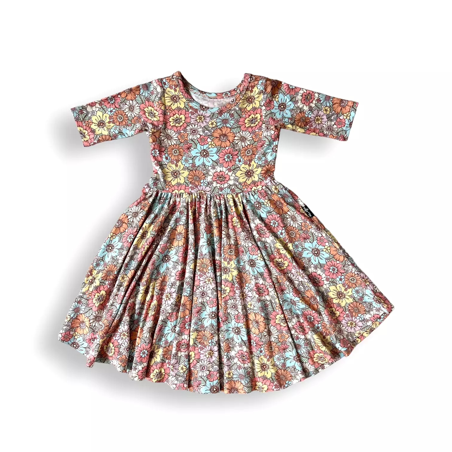 MID SLEEVE TWIRL DRESS- Spring Floral