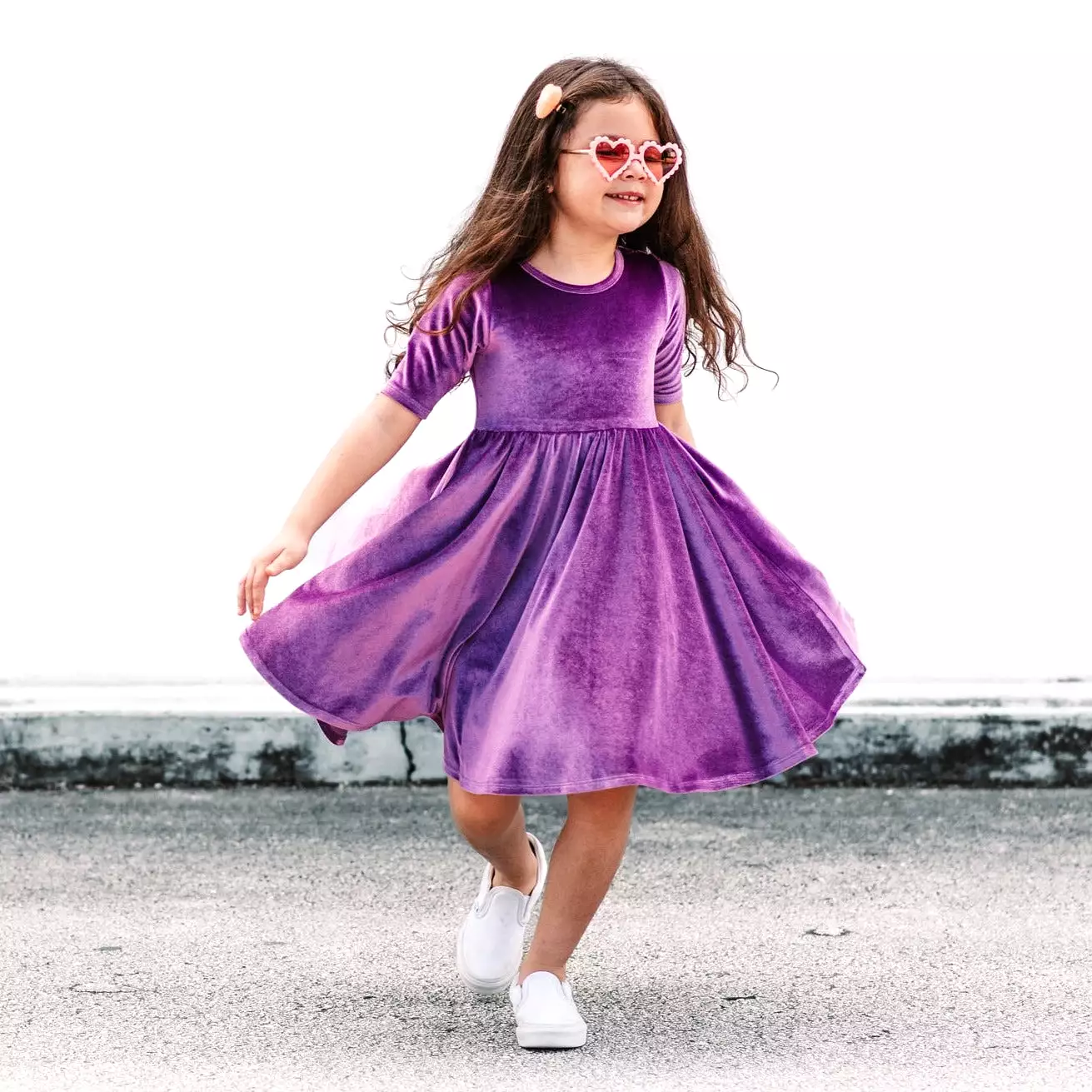 MID SLEEVE- Lavender Stretch Velvet Twirl Dress