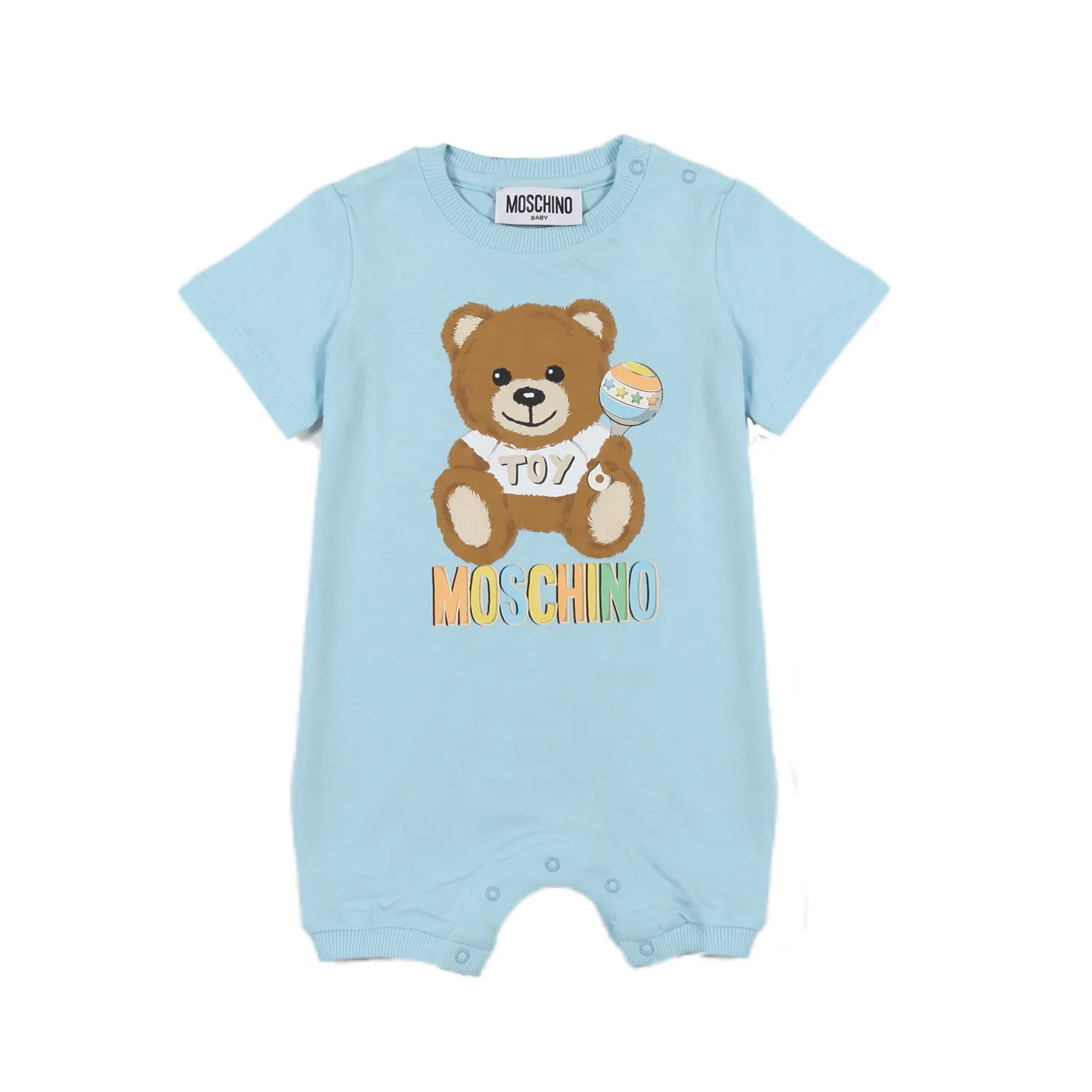 Moschino Light Blue Romper With Teddy Bear Print