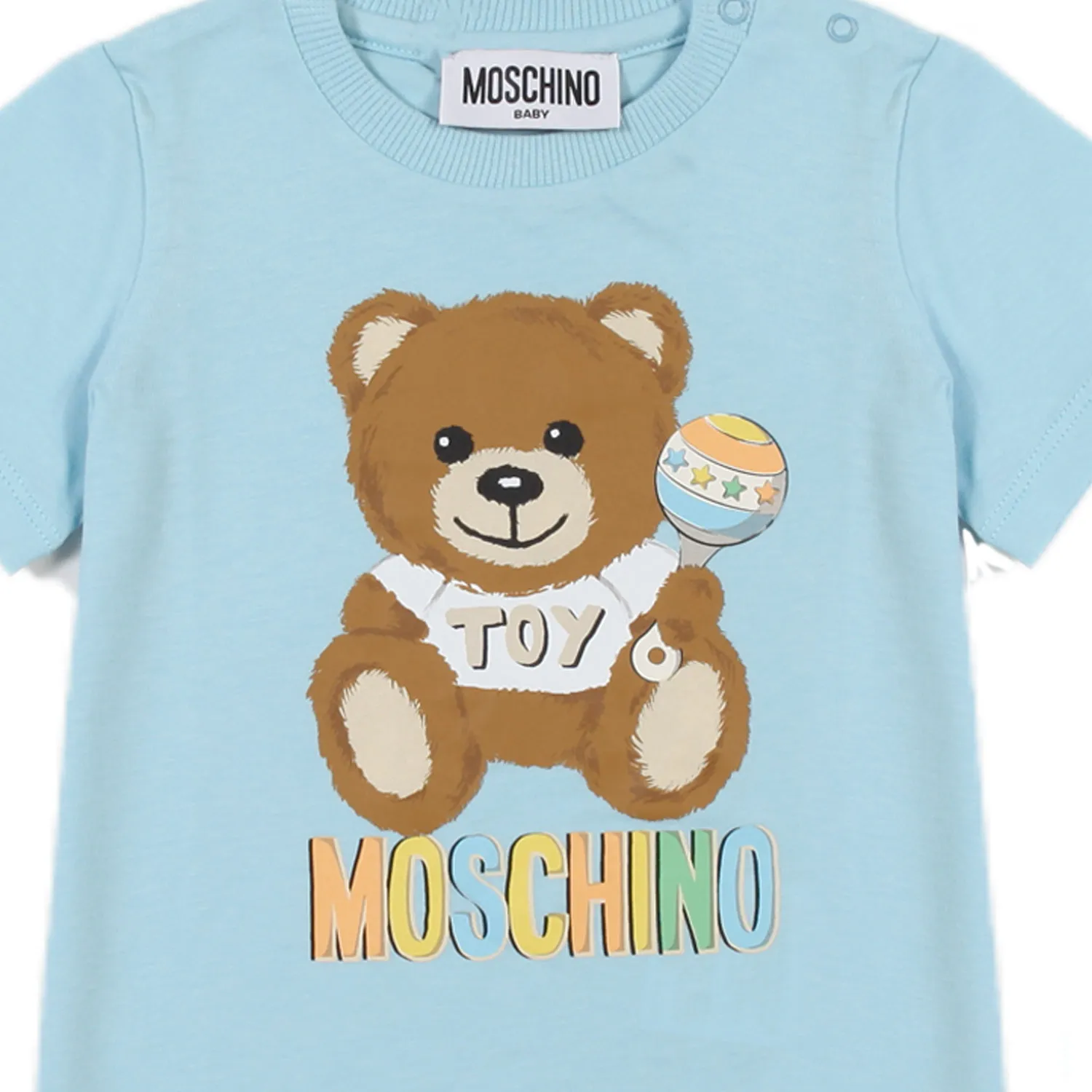 Moschino Light Blue Romper With Teddy Bear Print