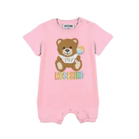 Moschino Pink Romper With Teddy Bear Print