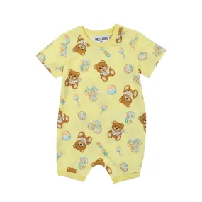 Moschino Yellow Unisex Romper With Teddy Bear Prints