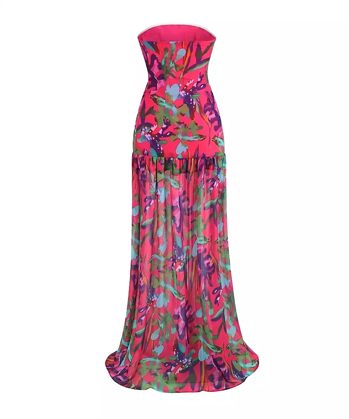 Multi Color Printed Strapless Long Dress