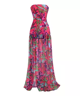 Multi Color Printed Strapless Long Dress