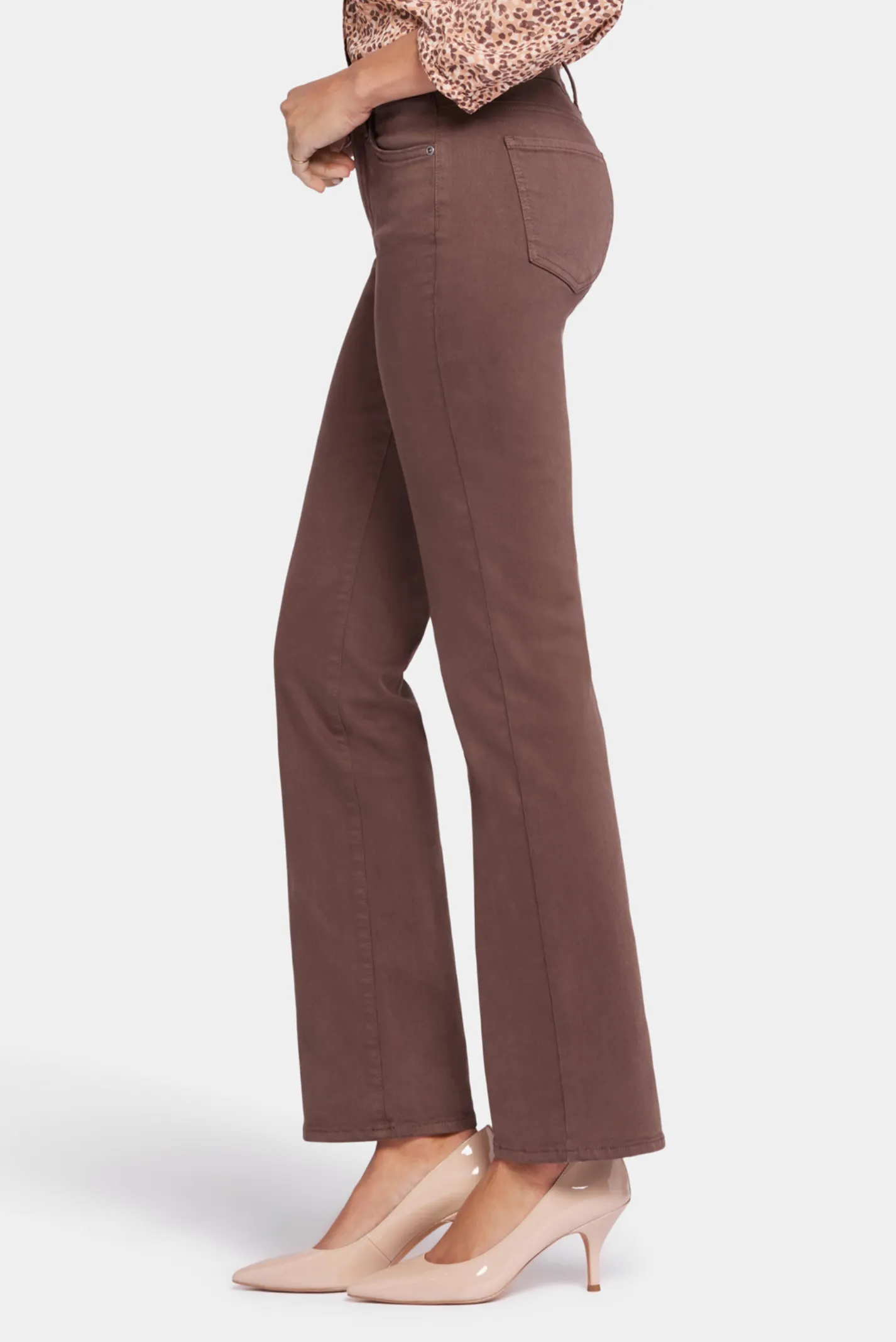 NYDJ Marilyn straight PETITE SHORT jeans, pigment dyed (mid-rise, zip) Coffee Bean