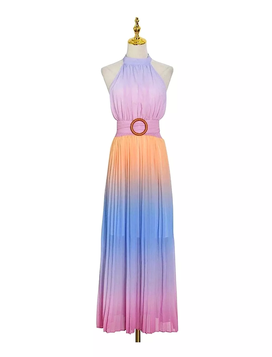 Ombré Colored Pleated Long Dress