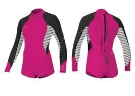 O'Neill Bahia 2mm Long Sleeve Shorty Ladies Wetsuit - Punk Pink/ Highway Stripe