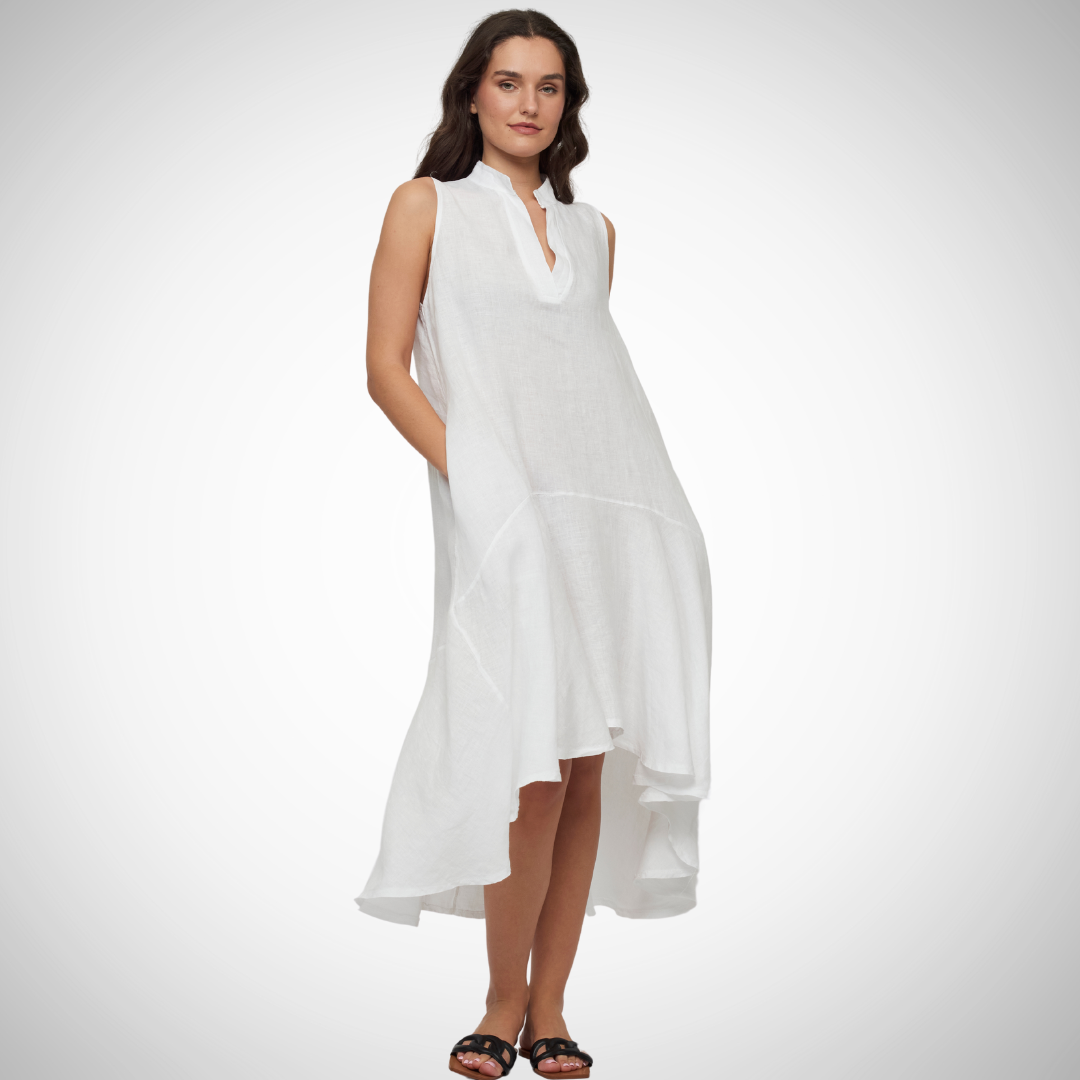 Pistache - Ruffle High Low Linen Dress