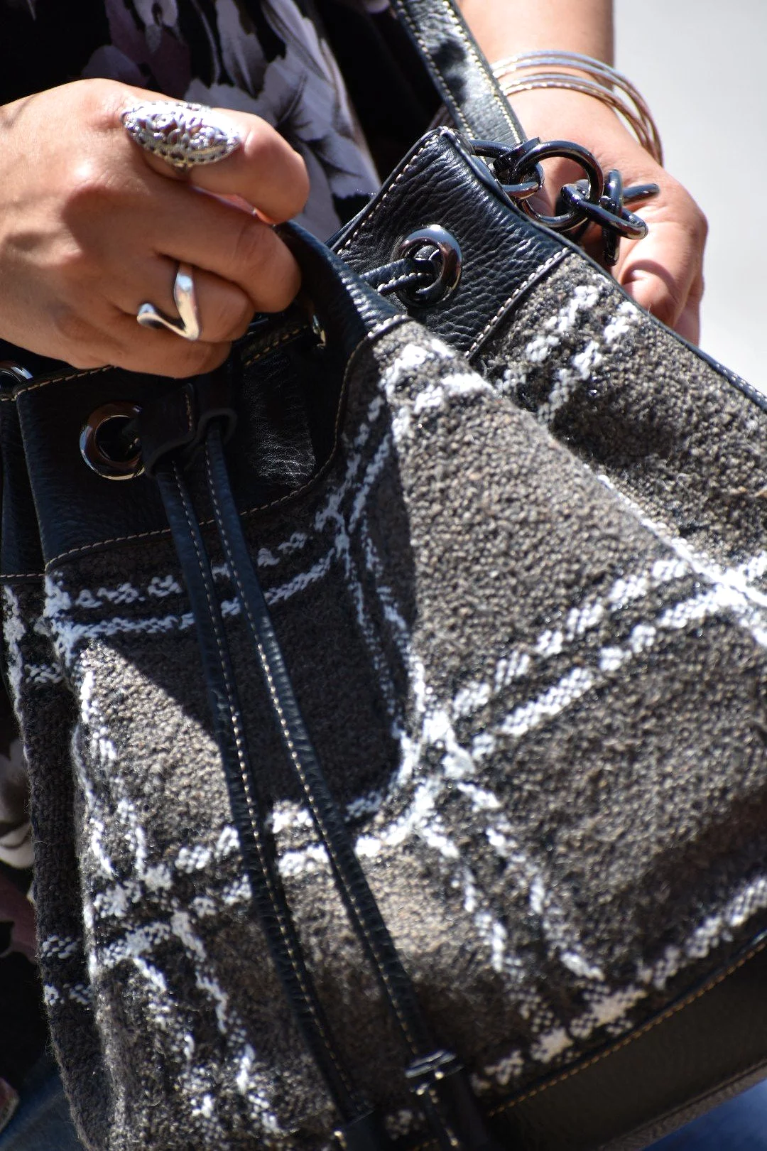 Plaid Vegan Leather Bucket Bag