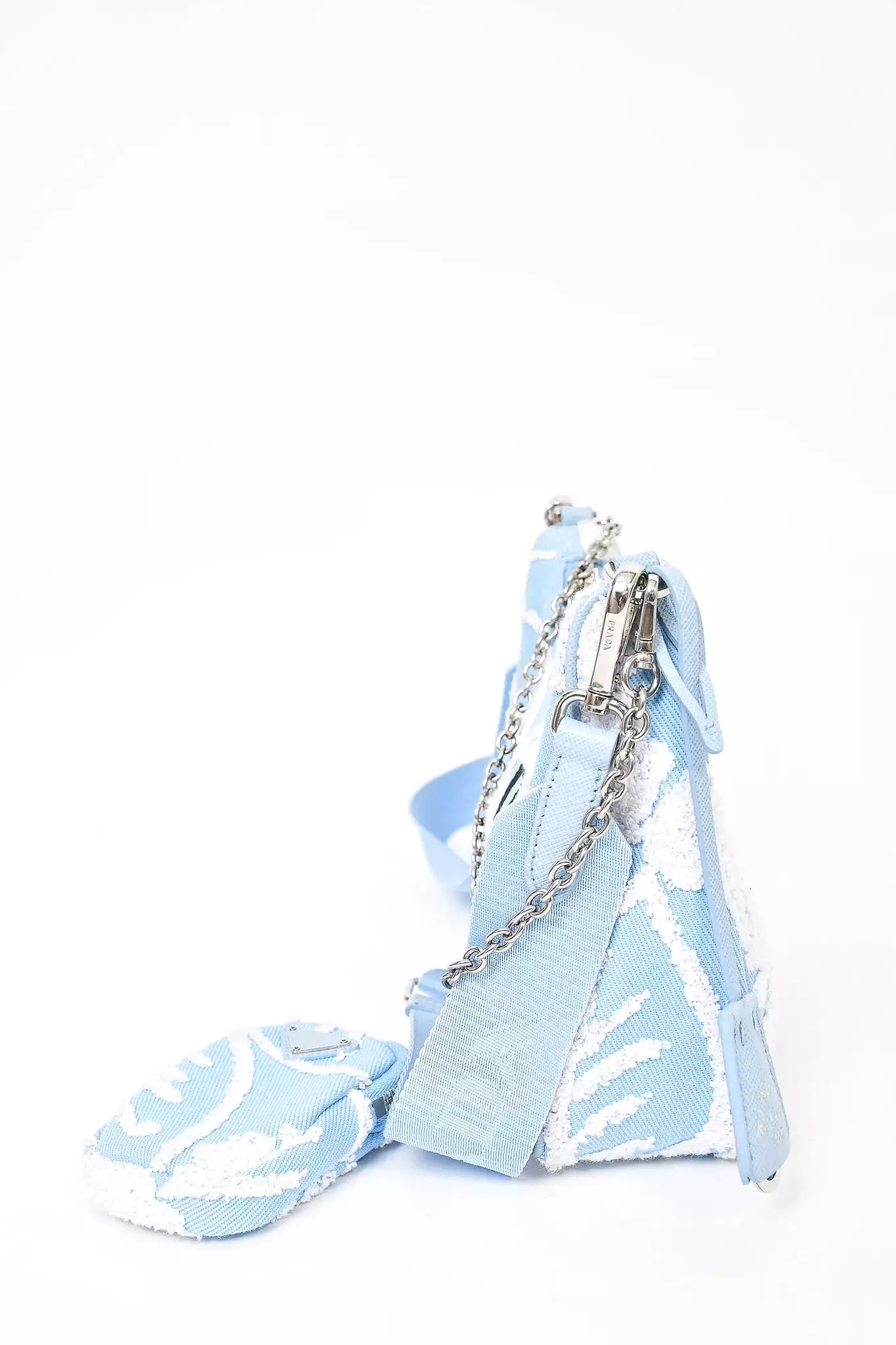 Prada Blue Embroidered Drill Re-Edition 2005 Shoulder Bag