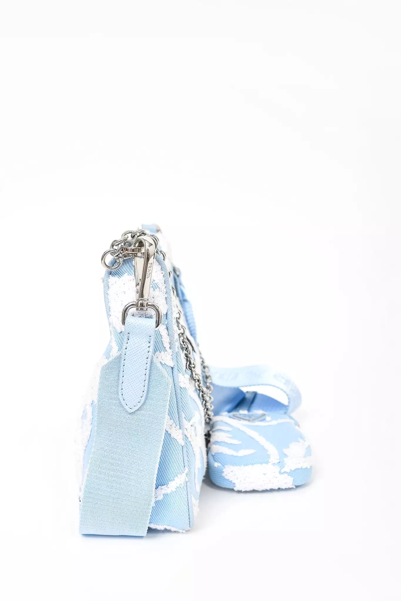 Prada Blue Embroidered Drill Re-Edition 2005 Shoulder Bag