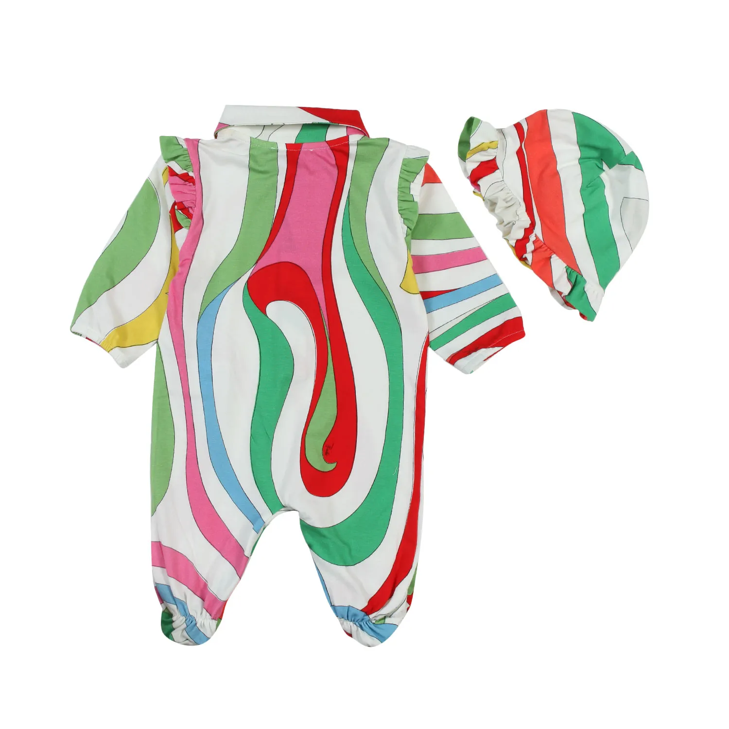 Pucci Multicolor Romper And Hat Gift Set For Baby Girls