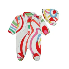 Pucci Multicolor Romper And Hat Gift Set For Baby Girls