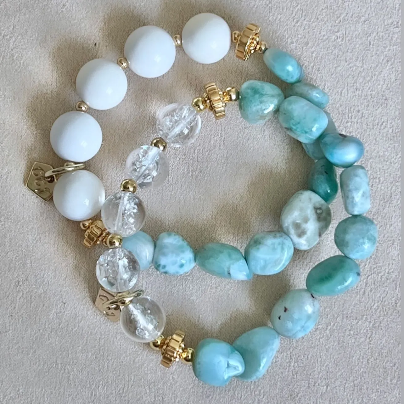 Raw Larimar & Himalayan Quartz Bracelet