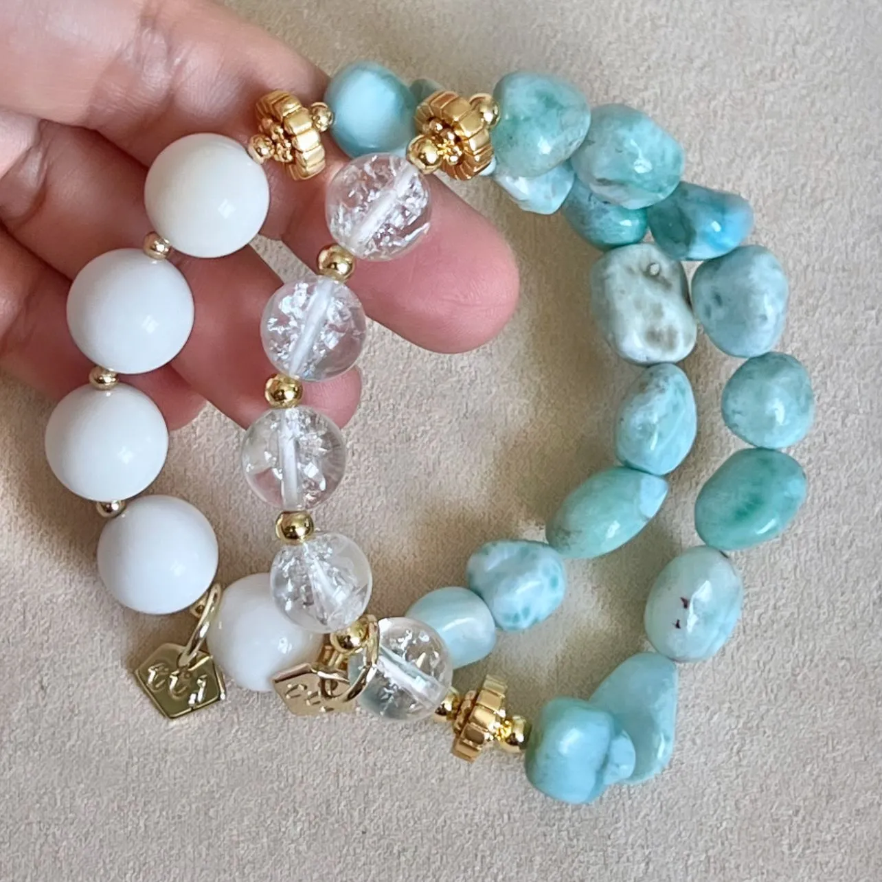 Raw Larimar & Himalayan Quartz Bracelet