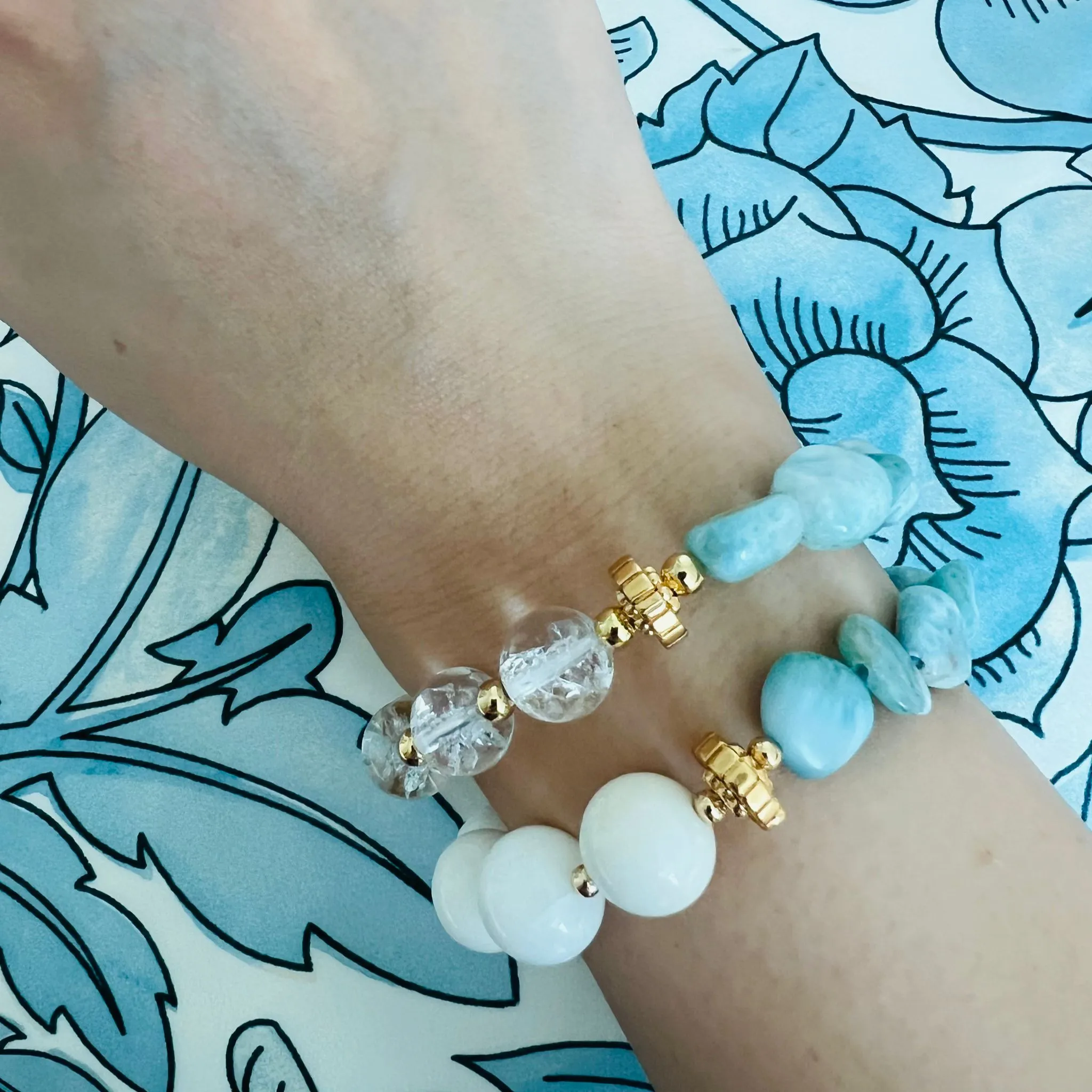 Raw Larimar & Himalayan Quartz Bracelet