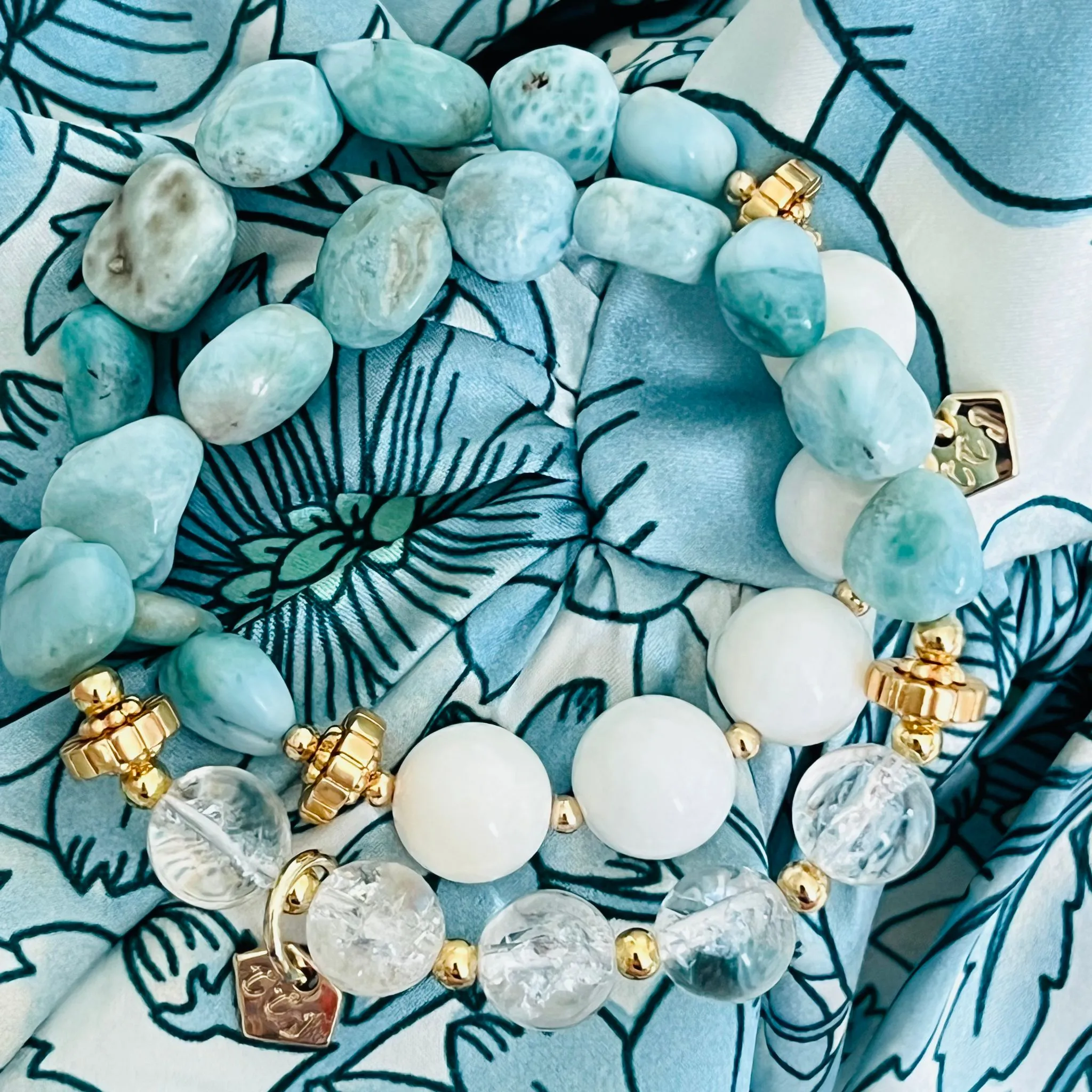 Raw Larimar & Himalayan Quartz Bracelet