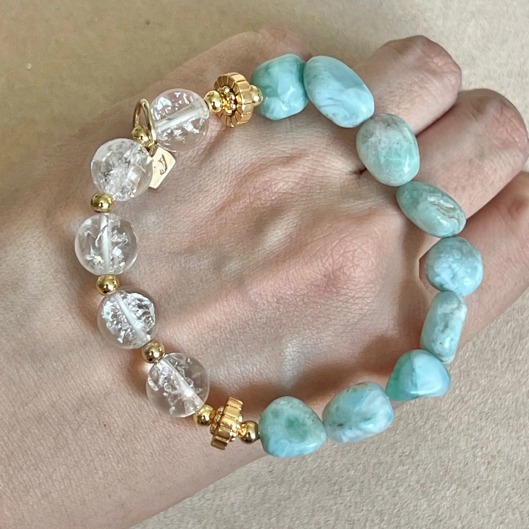 Raw Larimar & Himalayan Quartz Bracelet